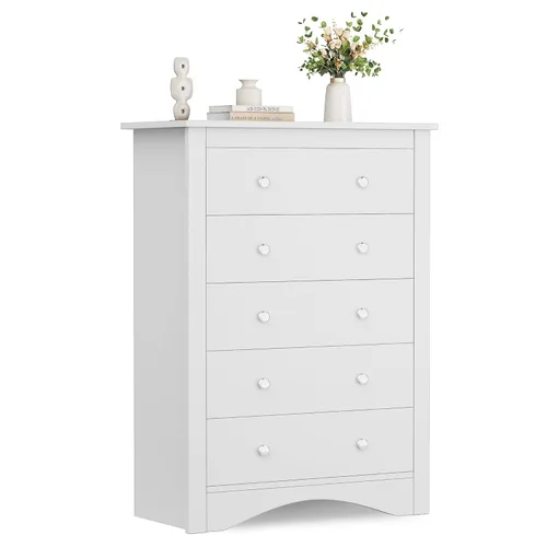 Vista 18 de Flamaker Cómoda alta para dormitorio, cómoda de 5 cajones, cómoda de madera, cómoda ancha, cajones de almacenamiento, organizador de almacenamiento