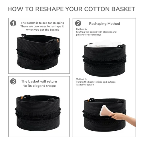 Vista 7 de CherryNow Cesta grande de 22 x 22 x 14 pulgadas, decoración del hogar para sala de estar, dormitorio, cesta decorativa bohemia para ropa, Negro