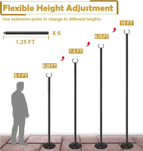 Vista 2 de Derkniel Soporte de poste de luz para exteriores de 10 pies para suelo duro, poste de luz de globo ajustable para colgar al aire libre, decoración