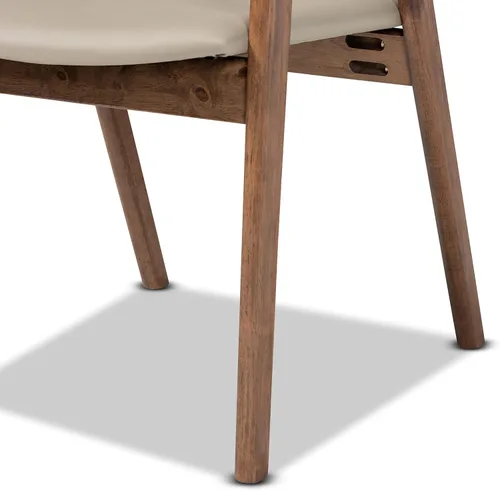 Vista 6 de Baxton Studio Harland - Juego de comedor de 7 piezas, tapizado de piel sintética gris y acabado marrón nogal, juego de comedor de 7 piezas