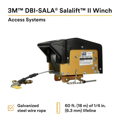 Vista 2 de 3M DBI-SALA Salali' II 8102001 Cabrestante de espacio confinado, cable galvanizado de 60' 1/4 ", gancho giratorio a presión, soporte de montaje