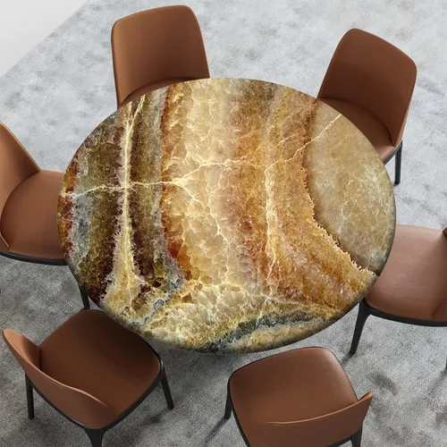 Vista 2 de Mantel con patrón de mármol, borde elástico, adecuado para catering y cocina, se puede limpiar para mesa redonda de comedor, para mesas redondas