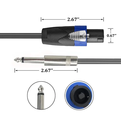 Vista 3 de Paquete de 2 cables de altavoz Speakon de 15 pies a 1/4 de pulgada, cable de conexión de audio estéreo de 15 pies de 0.250 in, cables AWG de calibre