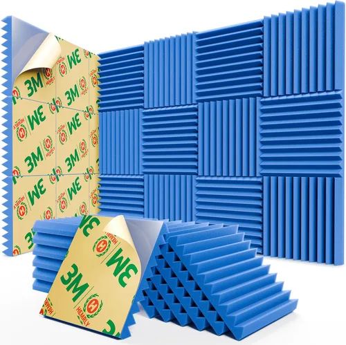 Vista 11 de Paquete de 12 Paneles Acústicos Autoadhesivos, 1" X 12" X 12" Paneles de Espuma de Recuperación Rápida a Prueba de Sonido, Cuñas de Espuma Acústica