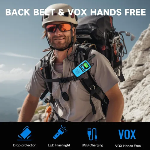 Vista 5 de Walkie Talkies 2 Pack Long Range, Rechargeable Walkie Talkie for Adults VOX with 22 FRS Channels, 99 Privacy Codes 2 Way Radio,1200mAh Li-ion