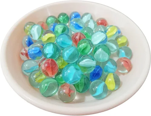 Vista 3 de MANSHU 60 canicas de vidrio para juegos de mármol, 0.63 pulgadas, 6 colores.