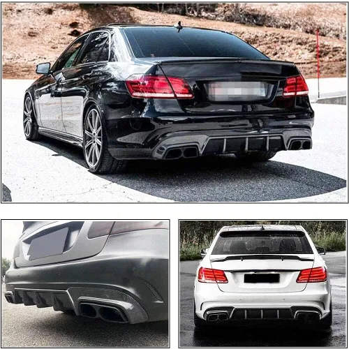 Vista 3 de Borde de parachoques trasero de fibra de carbono para Mercedes Benz Clase E E63 E250 E300 E350 E400 E550 AMG Sedan 4 puertas 2013-2016 difusor
