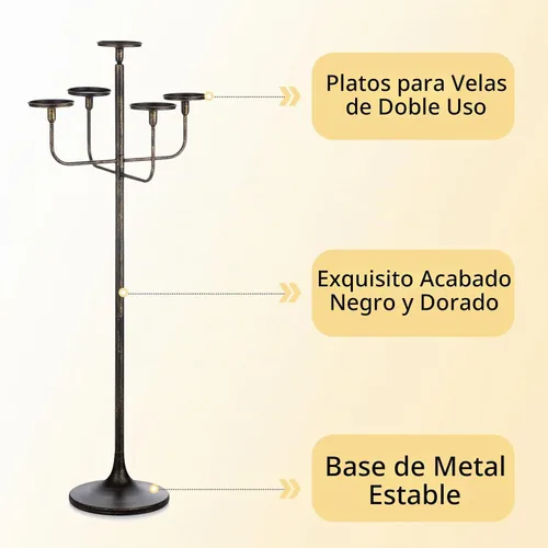Vista 6 de Romadedi Portavelas de piso negro - Candelabro de 47