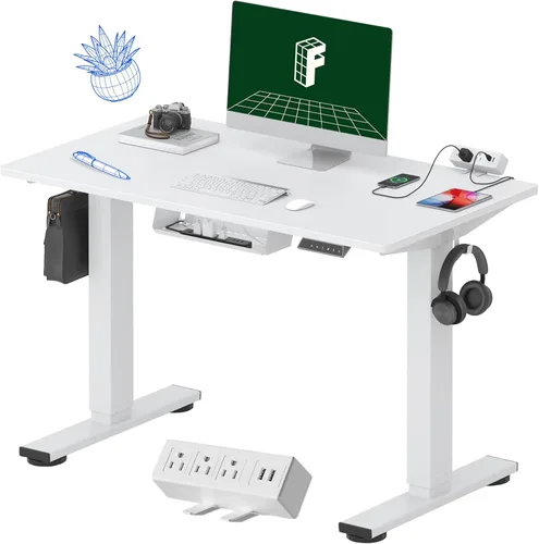 Vista 27 de FLEXISPOT EN2 Escritorio de pie de una pieza completa con regleta de alimentación de abrazadera, escritorio eléctrico de altura ajustable de 40 x 24