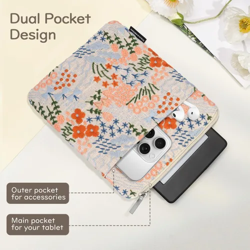 Vista 4 de Dadanism Funda acolchada de flores bordadas de 6 a 7 pulgadas para Kindle Paperwhite de 7 pulgadas, Kindle Colorsoft de 7 pulgadas, Kindle de 6
