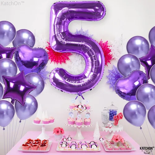 Vista 8 de KatchOn, Globo morado gigante del número 5 de 40 pulgadas, globo de Mylar morado número 5, globos morados de cinco globos morados, decoraciones