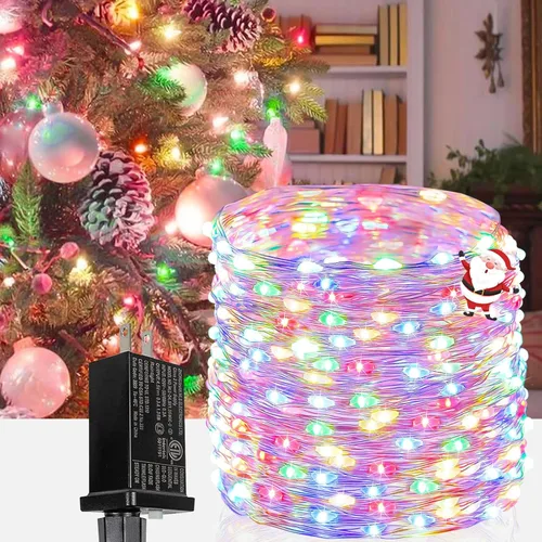 Vista 28 de Guirnalda de luces LED enchufables de 33 pies, impermeable, para exteriores e interiores, 8 modos con temporizador, luz de Navidad, decoración