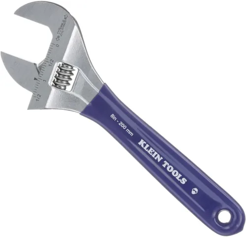 Klein Tools D509-8 Llave ajustable, llave de transmisión forjada de mandíbula extra ancha con acabado cromado pulido, 8 pulgadas