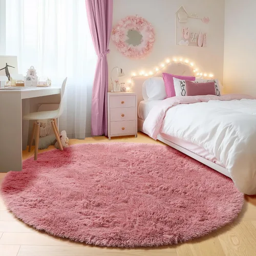 Vista 61 de ONASAR - Alfombra redonda rosa claro de 2 pies, esponjosa, lavable, tapete de gato o perro, suave, afelpada, peluda, tapete circular para dormitorio