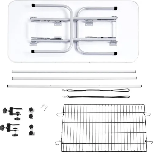 Vista 9 de Yaheetech Mesa plegable y portátil de aseo para mascotas para el hogar, marco en forma de H de acero inoxidable, altura ajustable, mesa de belleza