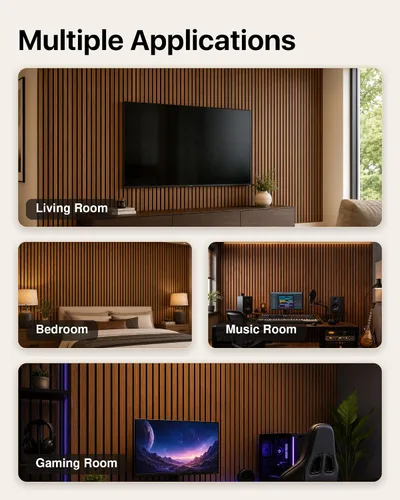 Vista 4 de VAMSLAT Paneles de pared de listones de madera acústica insonorizados Nogal
