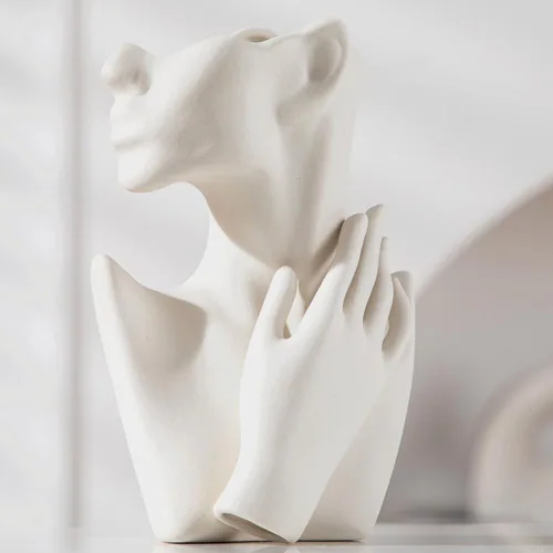 Jarrones faciales para decoración moderna del hogar de cerámica blanca, jarrón redondo mate para hierba de las pampas, jarrones de flores neutros de Generic
