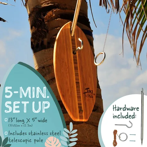 Vista 8 de Tiki Toss Ring Toss Game for Adults & Kids - Hook and Ring Games with String and Hooks for Indoor Use, Man Cave Decor & Stuff, Gifts for Men
