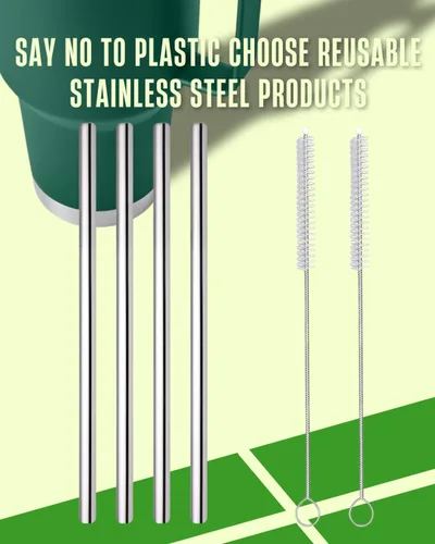 Vista 6 de 4 popotes de metal para copa YETI, popotes de repuesto reutilizables de acero inoxidable, con 2 cepillos de limpieza, compatibles con vaso YETI