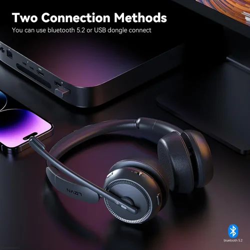 Vista 3 de LEVN Auriculares inalámbricos con micrófono para trabajo, auriculares Bluetooth con micrófono (cancelación de ruido), 65 horas de tiempo de trabajo