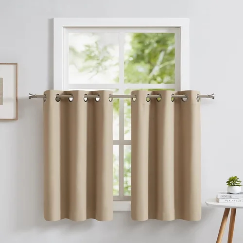 Warm Home Designs Par de 2 niveles de cocina marrones, 30 x 36 pulgadas cada uno. Los niveles de café son ideales como cortinas cortas o cortinas de
