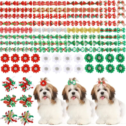 Kacctyen 150 lazos para perros del día de San Patricio con bandas de goma, lazo para el pelo de perro Yorkie con flores del día de San Patricio,