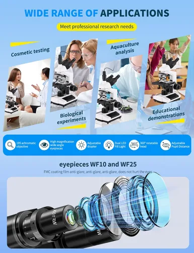 Vista 3 de Microscopios para adultos WF10x y WF25x Microscopio compuesto con portaobjetos de microscopio, kit de microscopios para niños, estudiantes, escuela