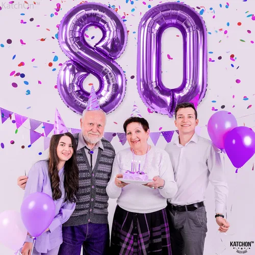Vista 2 de KatchOn, Globos gigantes morados del número 80 – 40 pulgadas Decoraciones de cumpleaños 80 para mujer Globo de cumpleaños 80 morado Globos