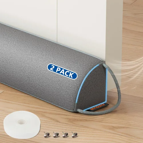 Vista 13 de MAGZO Tope de puerta de 30 pulgadas, paquete de 2 serpientes triangulares con peso para bloqueador de ruido de invierno con trabillas de gancho