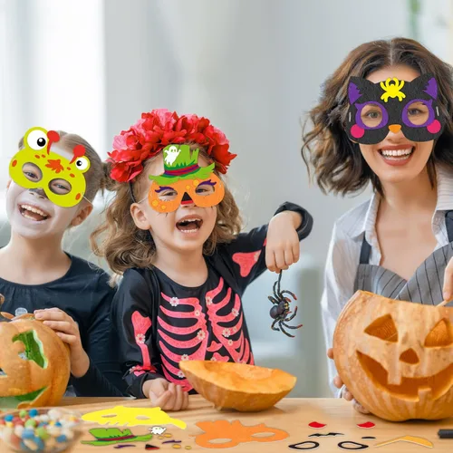 Vista 6 de Qyeahkj Paquete de 16 máscaras de fieltro de monstruo de Halloween para niños, edades 3-5, 4-8, 8-10, manualidades de espuma monstruosa