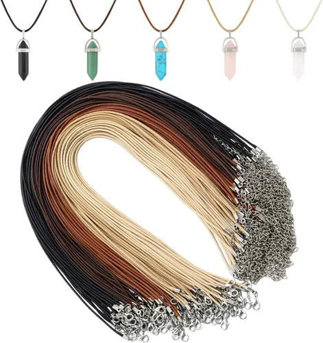 Vista 14 de Tudomro 100 piezas de collar de cuero encerado a granel con cierre, collar, pulsera, cadenas, cuerda para hacer joyas, colgantes