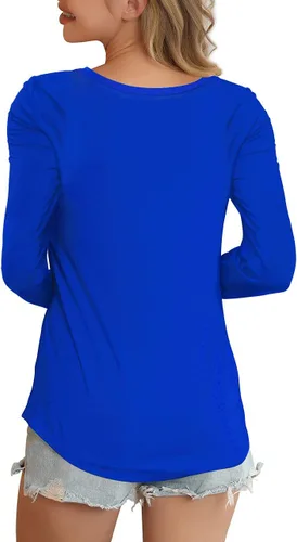 Vista 4 de Feiersi Women's Casual T Shirt V Neck Long Sleeve Blouse Loose Tunic Tops