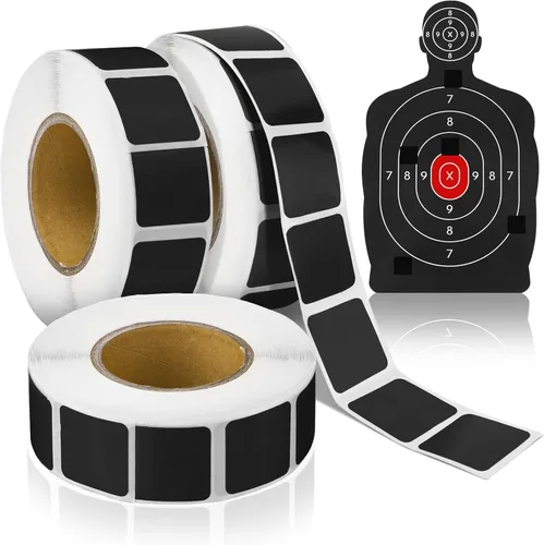 Fuutreo 3000 Pcs Cardboard Target Pasters Self Adhesive Target Stickers 0.87 Inch Square Labels for Pistol Shooting Range Practice, 1000 Per Roll, 3
