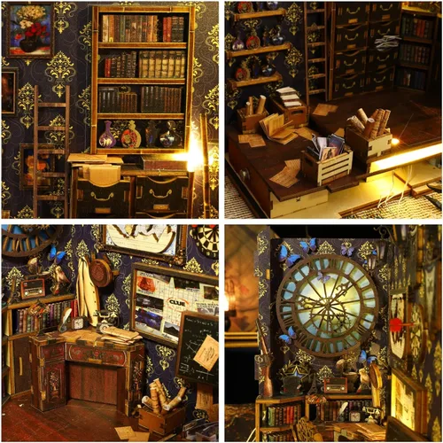Vista 4 de Kit de rincón de libros para bricolaje, estante de libro, kit de miniaturas iluminadas, sujetalibros para libros, rincones de libros, kit