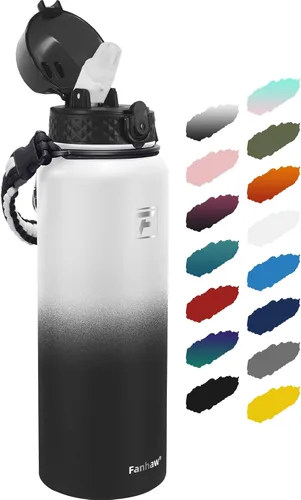 Vista 40 de Fanhaw Botella de agua aislada de acero inoxidable de 40 onzas con tapa con popote, botella deportiva extragrande a prueba de fugas para hombres