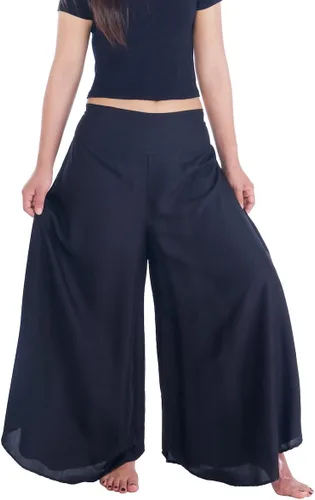 Vista 23 de Lannaclothesdesign Boho Palazzo Pants Women Pavo real colorido negro