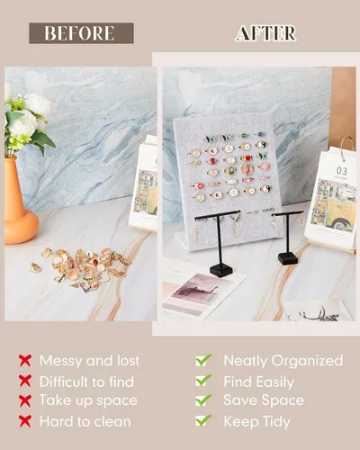 Vista 5 de Henoyso 4 piezas de anillo de terciopelo exhibición 50 ranuras en forma de L anillo soporte bandeja soporte para la venta de joyas de pendientes