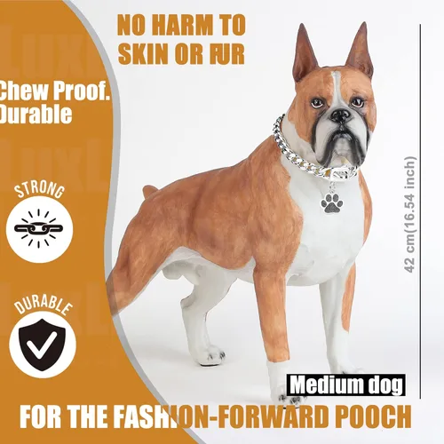 Vista 7 de Collar de cadena para perro, collar de acero inoxidable resistente de 0.394 pulgadas con eslabones cubanos, cadena de metal para perro con hebilla a