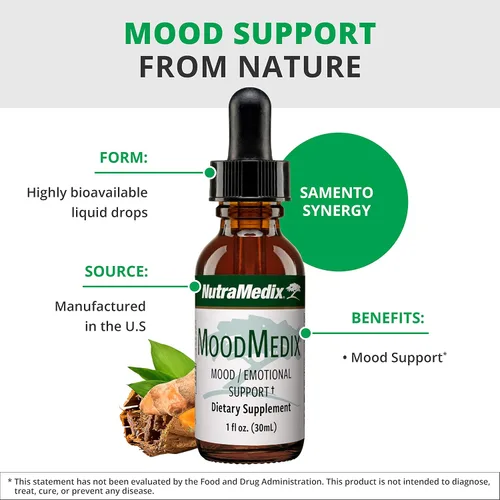 Vista 4 de NutraMedix MoodMedix - Suplemento de apoyo al estado de ánimo con garra de gato líquida biodisponible y gotas de raíz de cúrcuma, suplemento