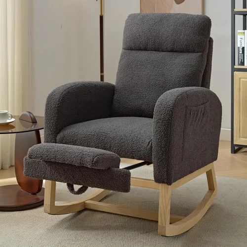 Vista 10 de NIOIIKIT Mecedora Moderna para Guardería, Mecedora Tapizada Teddy con Reposapiés, Cómoda Mecedora Deslizante con Bolsillo Lateral para Sala