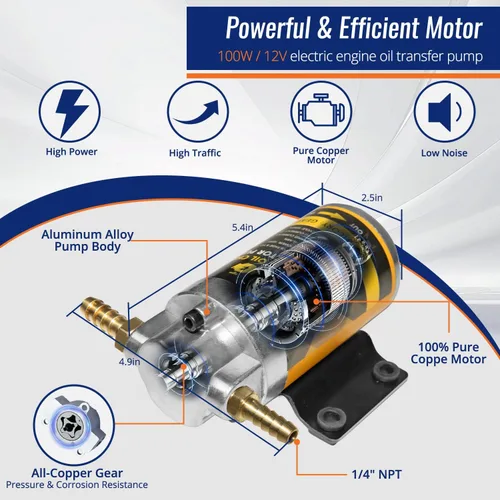 Vista 4 de Bomba extractora de aceite eléctrica de 12/24 V 100 W, bomba de cambio de aceite de alto flujo con manguera antitorceduras, bomba de transferencia