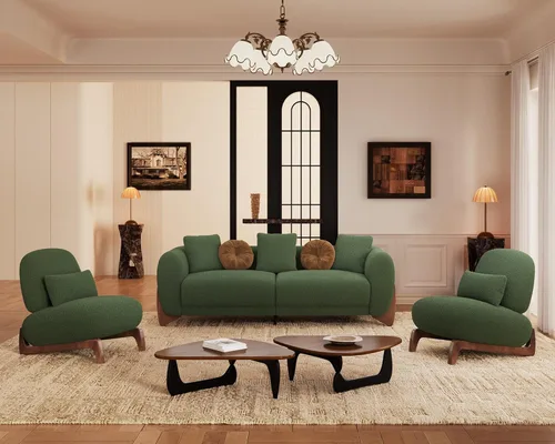 Vista 8 de Morden Fort Juego de sofá Cloud de 3 piezas, moderno sofá Sherpa Boucle con patas de madera, cómodos sofás tapizados minimalistas agradables a