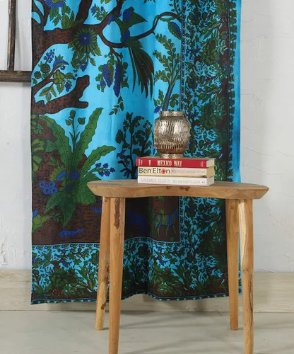Vista 5 de Popular Handicrafts Paneles de Cortina Mandala Tie Dye del Hermoso Árbol de la Vida Hippie Bohemio Indio Turquesa