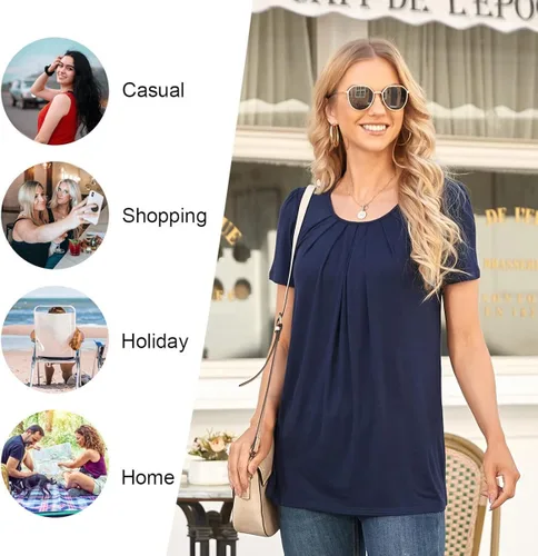 Vista 4 de Anymeet Blusa casual de manga corta para mujer, plisada, holgada, de verano, 2023, para usar con leggings