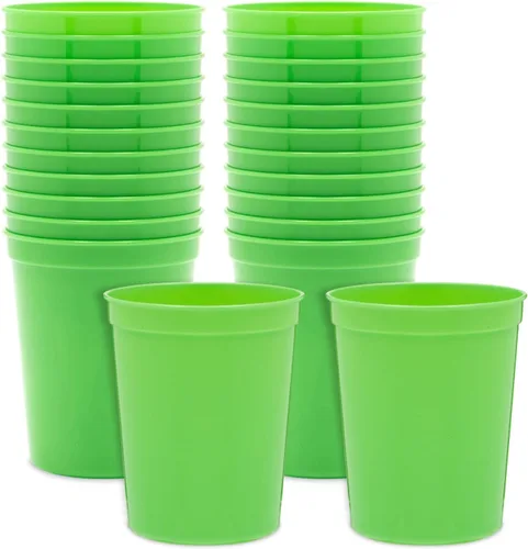 Vista 10 de BLUE PANDA Vasos de plástico azul claro para estadios, 16 onzas, paquete de 24 unidades, vasos reutilizables en blanco para fiestas y regalos