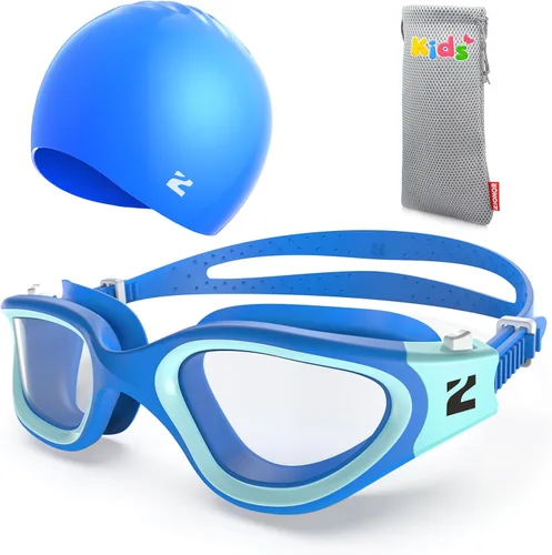 ZIONOR Gafas de natación para niños con gorro de natación, G1 MINI SE antivaho con gorro de natación para niños