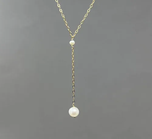 Vista 3 de White Cultured Freshwater Anchored Pearl Lariat Necklace in Gold Fill, Rose Gold Fill, or Sterling Silver