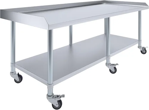 Vista 33 de AmGood Soporte para equipo de acero inoxidable con estante inferior + ruedas, resistente, grado comercial, certificado NSF