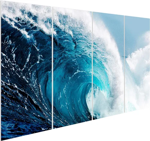 Vista 2 de Empire Art Direct Blue Wave ABCD - Juego de 4 paneles de vidrio templado flotante sin marco, listo para colgar, sala de estar, dormitorio y oficina