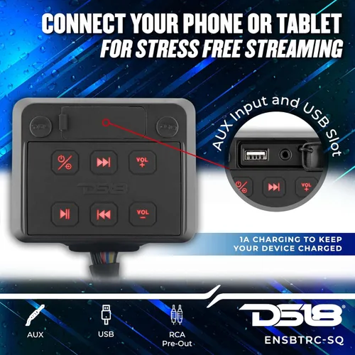 Vista 3 de DS18 ENSBTRC-SQ - Radio estéreo universal Bluetooth marino - Receptor de audio impermeable para barco con MP3, USB, SD, ideal para barco, ATV, UTV